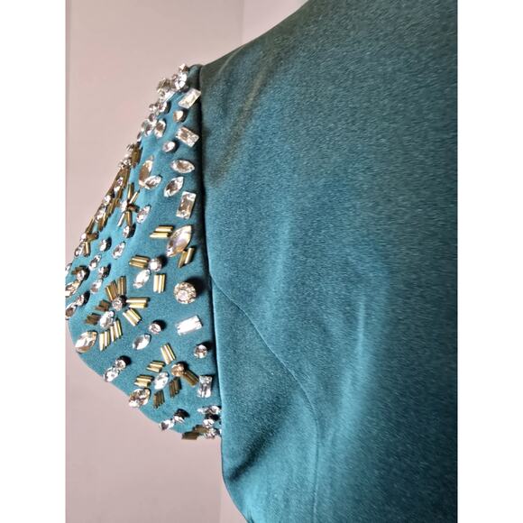 Mac Duggal Bateau Neck Embellished Cap Sleeve Gown #55718 Emerald Green, Sz 10 - Picture 13 of 16